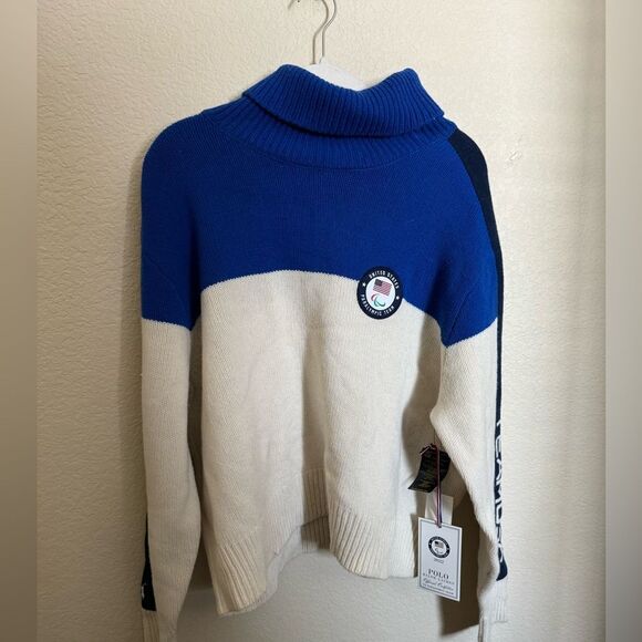 Polo Ralph Lauren Paralympics USA Wool Knit Sweater Sz XXL Colorblock Blue Cream - Picture 2 of 9